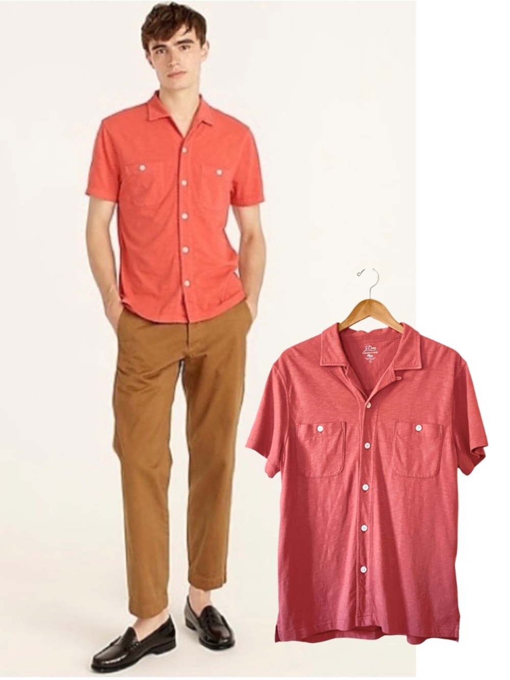 J. Crew Harbor Shirt 100% Cotton Garment Dyed Coral Salmon Camp Collar NWT L